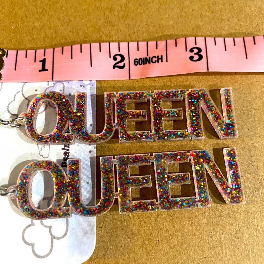 Glittered Queen Dangle Earrings - New